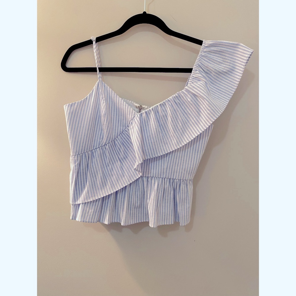 Light Blue and White Striped Top.